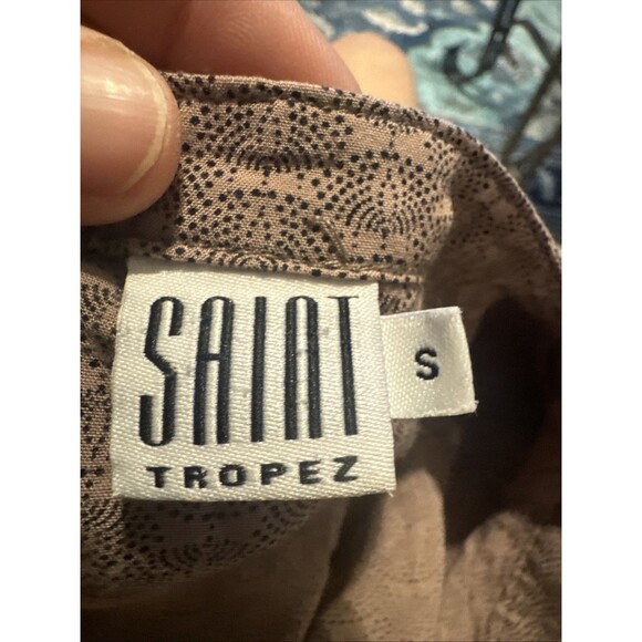 Saint Tropez Womens Blouse Sz Small Pleated Boho Bohemian Neutral Minimal Autumn - Picture 8 of 12
